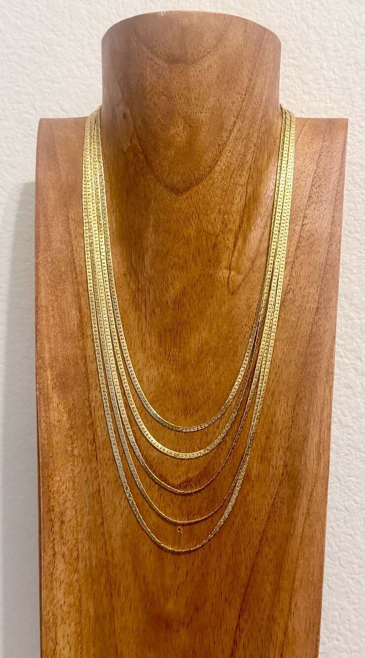 Vintage 5 Layer Golen Flat Chain Necklace Bib Statement